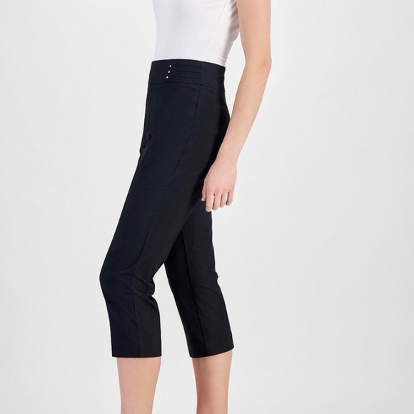 MACY'S JM Jennifer Moore Collection Capris Rivets Stretchy Black Size Small - Picture 4 of 15